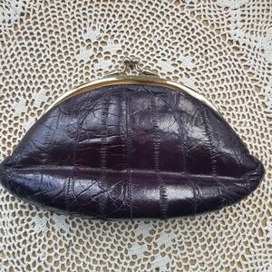 Eel Skin Double Kiss Lock Purple Coin Purse Used. Vintage?